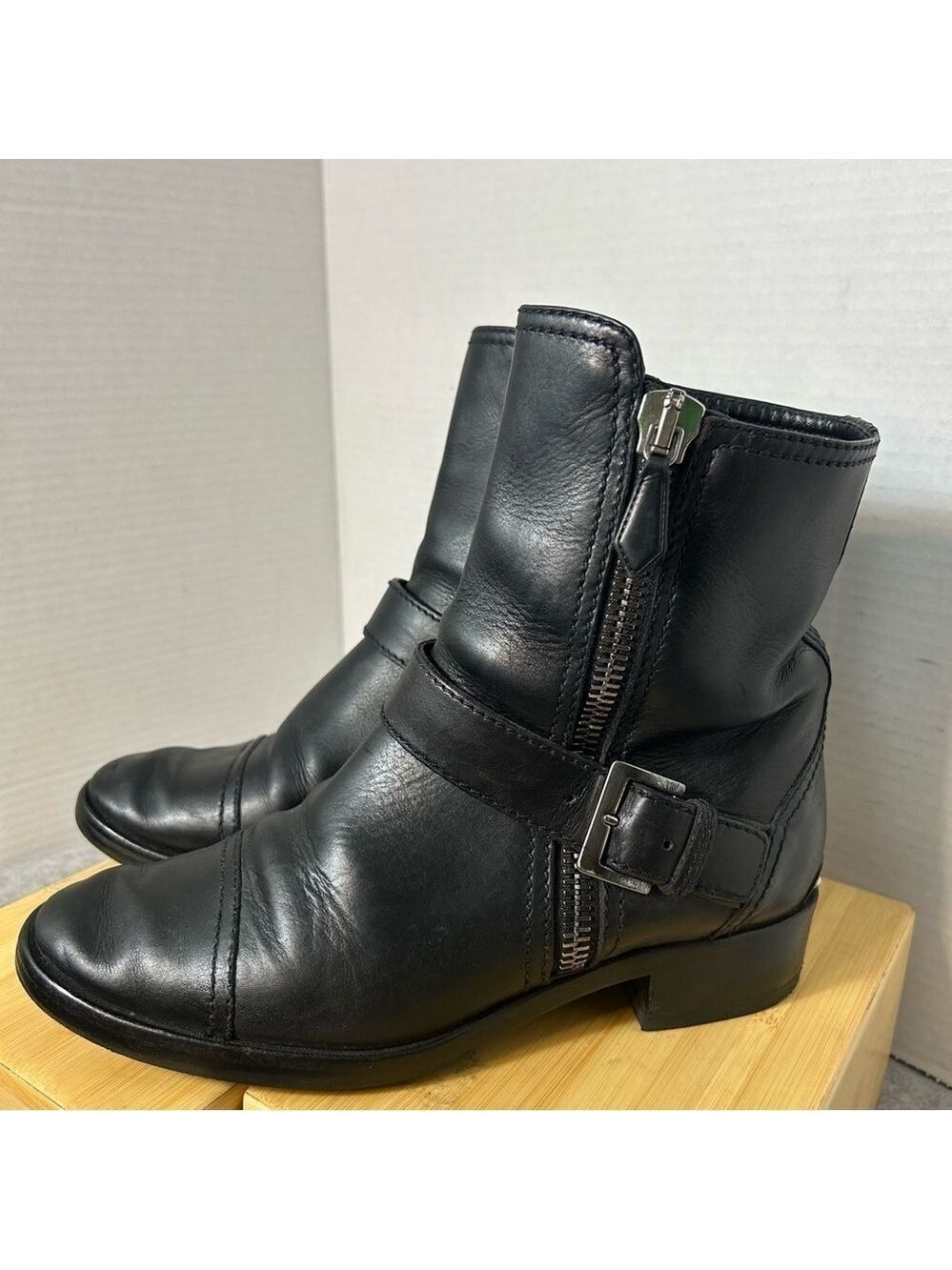 Miu Miu Boots Women Moto Ankle Black Double Zips Sz 6.5US 38EU *FLAWS*